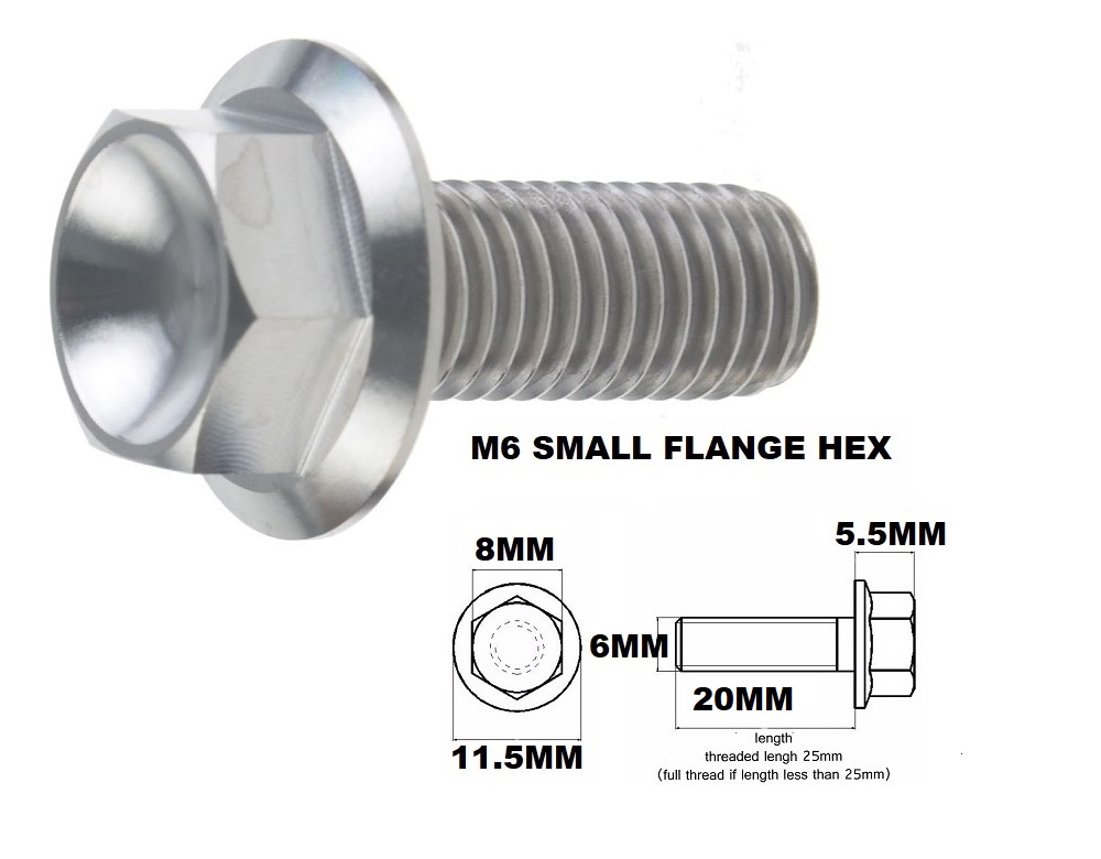 M6X20MM 1.00 THREAD PITCH TITANIUM FLANGE 8MM HEX BOLT GRADE 5